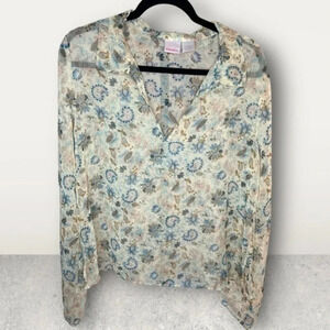 Women’s Xhilaration sheer blouse SIZE LARGE long sleeve side slits EUC